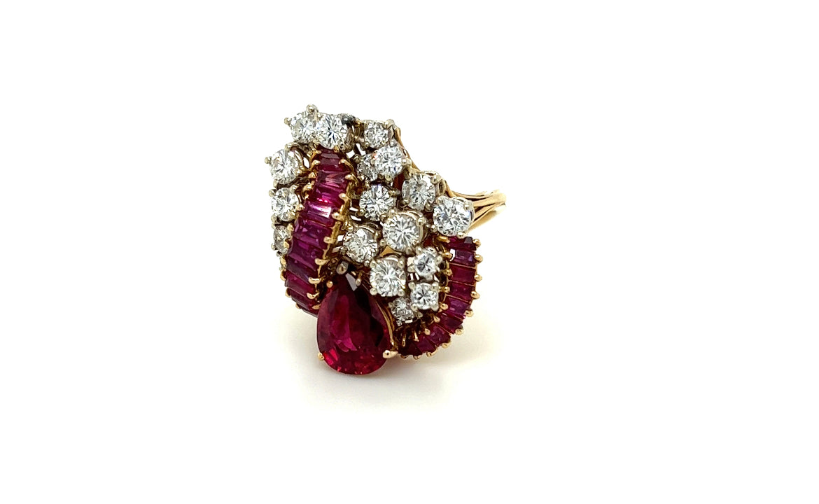 3.16Carat Pear Ruby & Diamond Cluster Ring