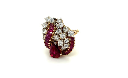 3.16Carat Pear Ruby & Diamond Cluster Ring