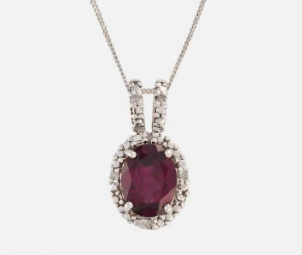 9K White Gold Amethyst & diamond Pendant necklace