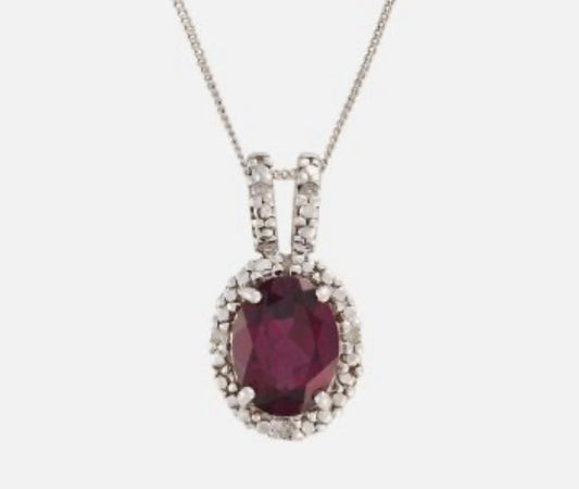 9K White Gold Amethyst & diamond Pendant necklace