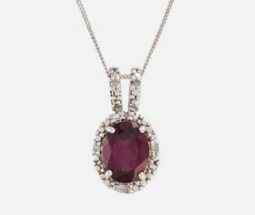 9K White Gold Amethyst & diamond Pendant necklace