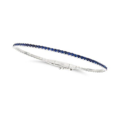 Sapphire Tennis Bracelet Bangle in 14K White Gold
