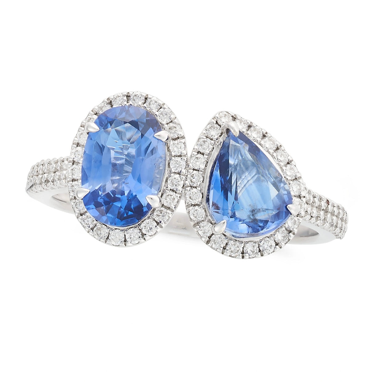 Two-Sapphire & Diamond Ring 18K White Gold