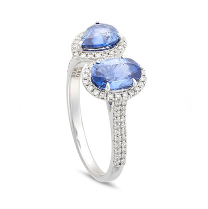 Two-Sapphire & Diamond Ring 18K White Gold