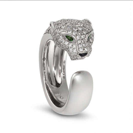 Panth è re Cartier "Massai" Platinum, Diamond, and Emerald Ring