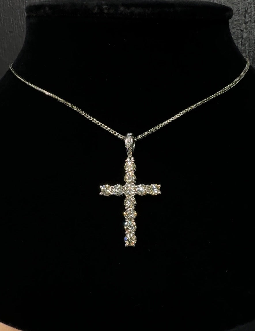 3 Carat Diamond Cross Pendant 18K White Gold