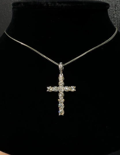 3 Carat Diamond Cross Pendant 18K White Gold