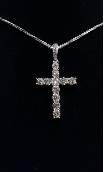 3 Carat Diamond Cross Pendant 18K White Gold