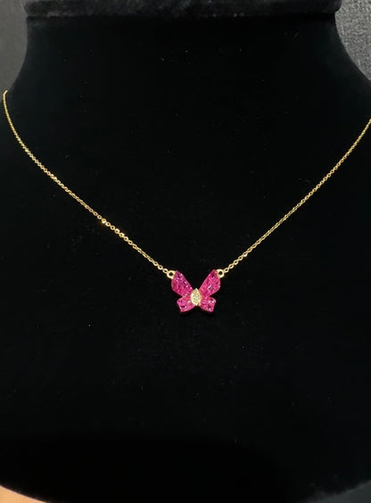 Butterfly Ruby & Diamond Necklace in 18K Yellow Gold