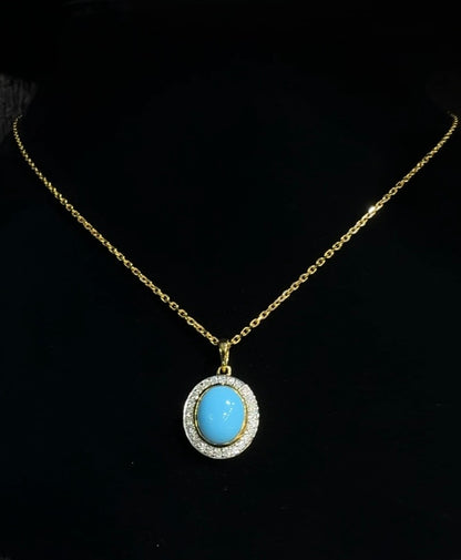 Turquoise & Diamond Pendant Necklace in 18K Yellow Gold
