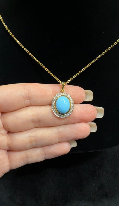 Turquoise & Diamond Pendant Necklace in 18K Yellow Gold
