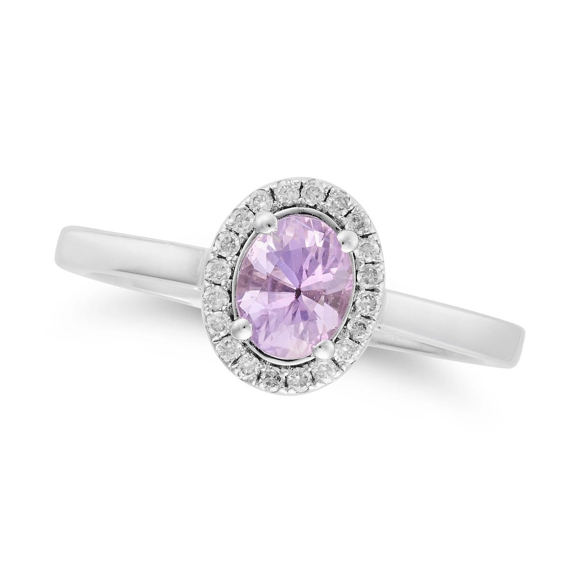 Oval Purple Sapphire & Diamond ring in 18K White Gold