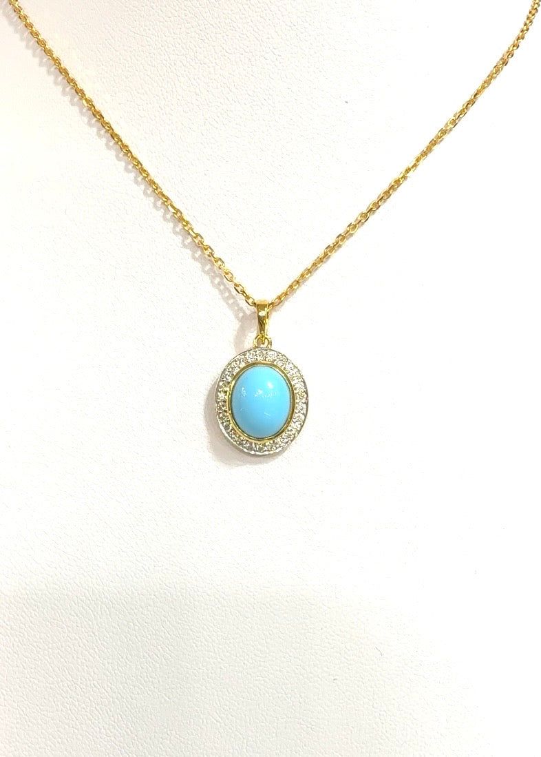 Turquoise & Diamond Pendant Necklace in 18K Yellow Gold