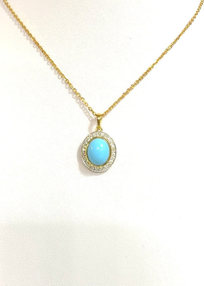 Turquoise & Diamond Pendant Necklace in 18K Yellow Gold