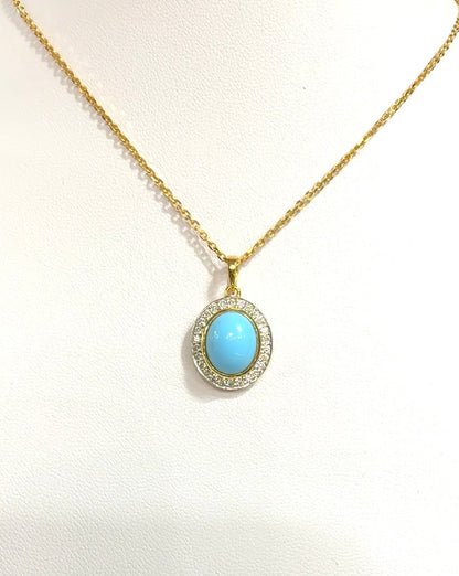 Turquoise & Diamond Pendant Necklace in 18K Yellow Gold