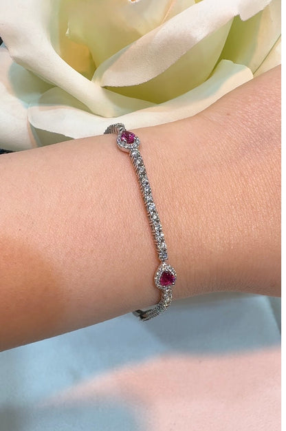 Pear Ruby & Diamond Tennis Bracelet 18K White Gold