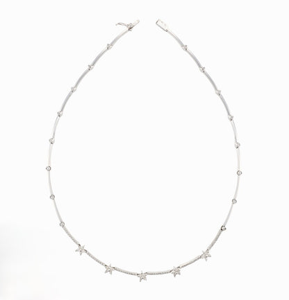 Diamond Flower Motif Collar Necklace in 18K White Gold