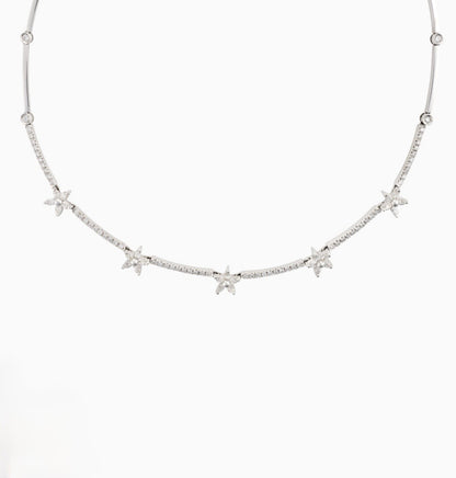 Diamond Flower Motif Collar Necklace in 18K White Gold