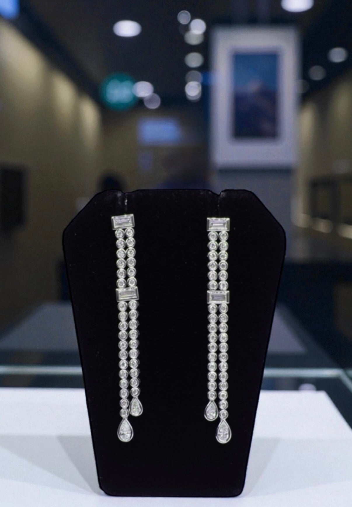 Two-Row Diamond Drop Earrings in 18K White Gold