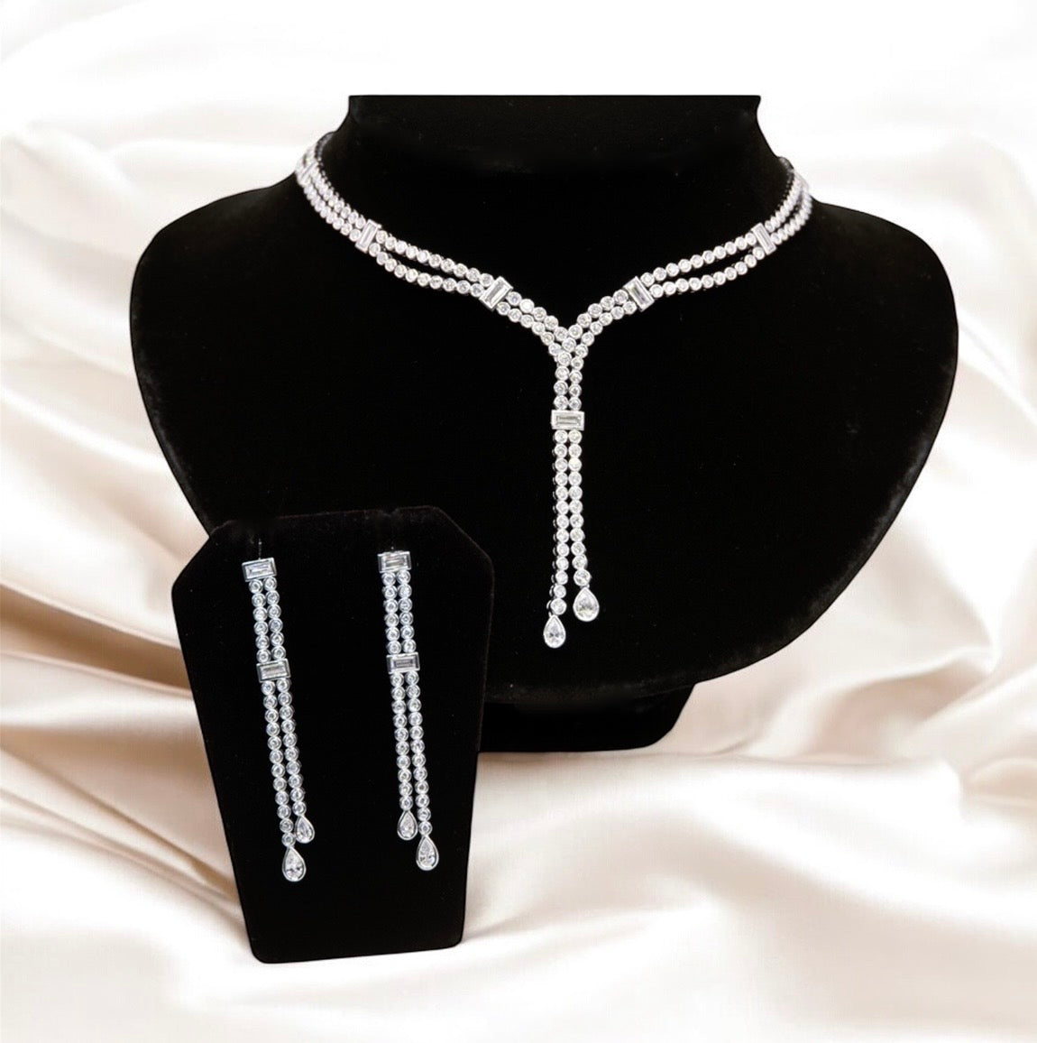 Two-Row Diamond Drop Earrings in 18K White Gold