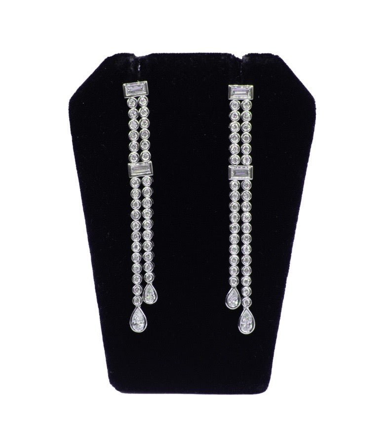 Two-Row Diamond Drop Earrings in 18K White Gold
