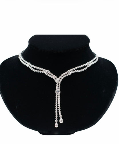 Two-Row Diamond Drop Necklace in 18K White Gold