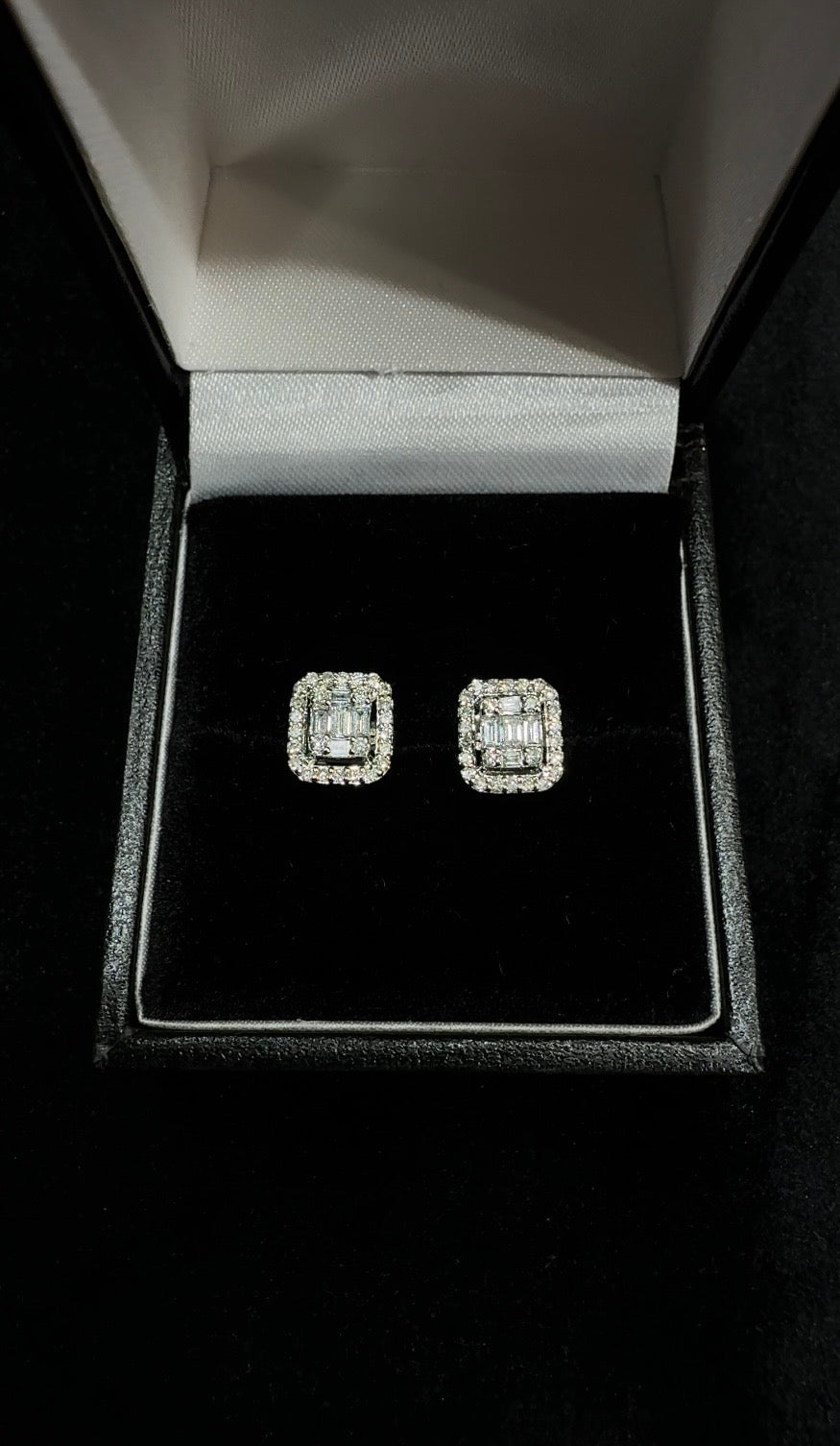 Baguette Diamond Stud Earrings 18K White Gold