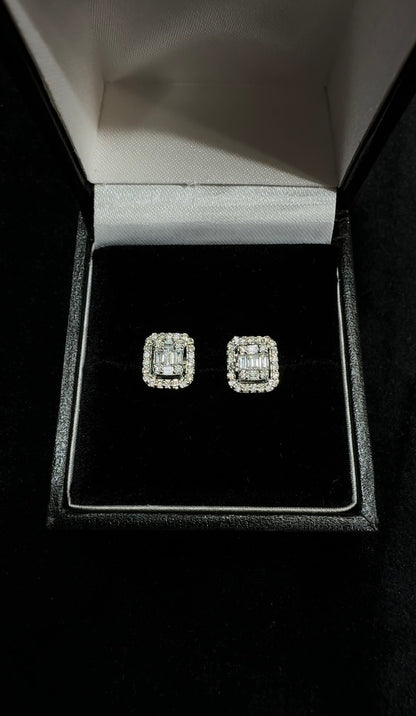 Baguette Diamond Stud Earrings 18K White Gold