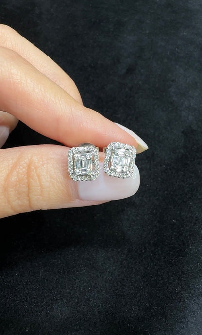 Baguette Diamond Stud Earrings 18K White Gold
