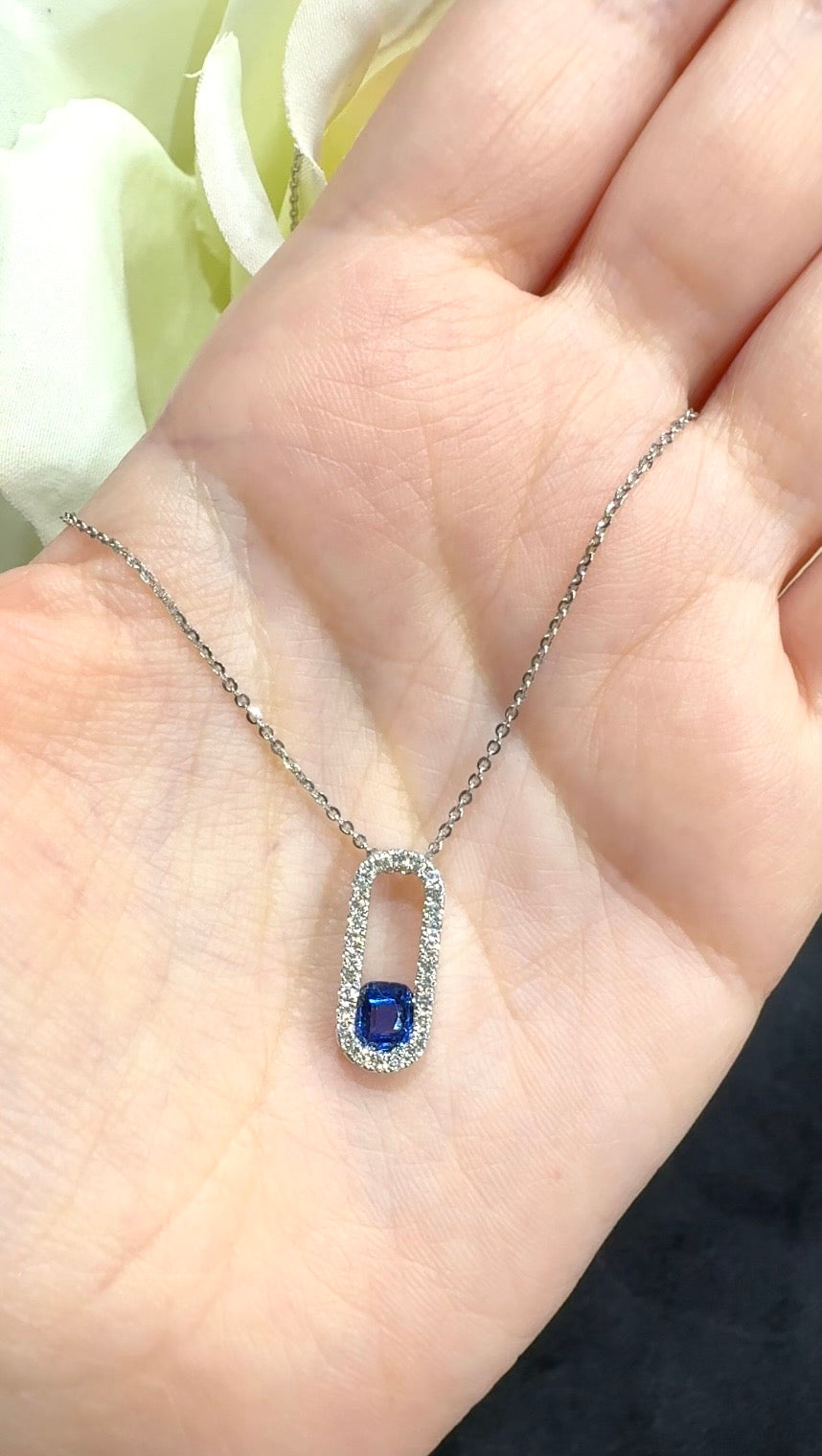 Ceylon Sapphire Diamond Necklace in 18K White Gold