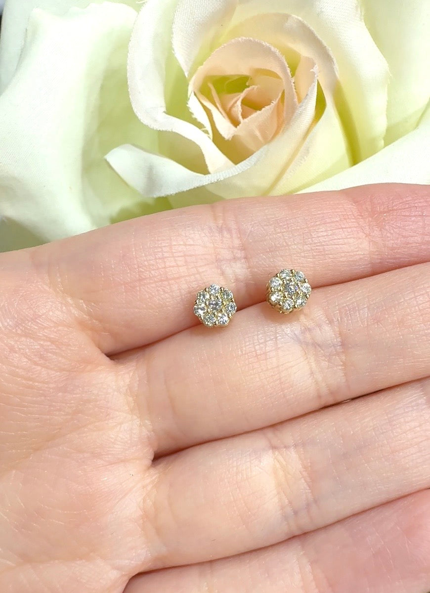 Round Diamond Cluster Earrings 18K Yellow Gold