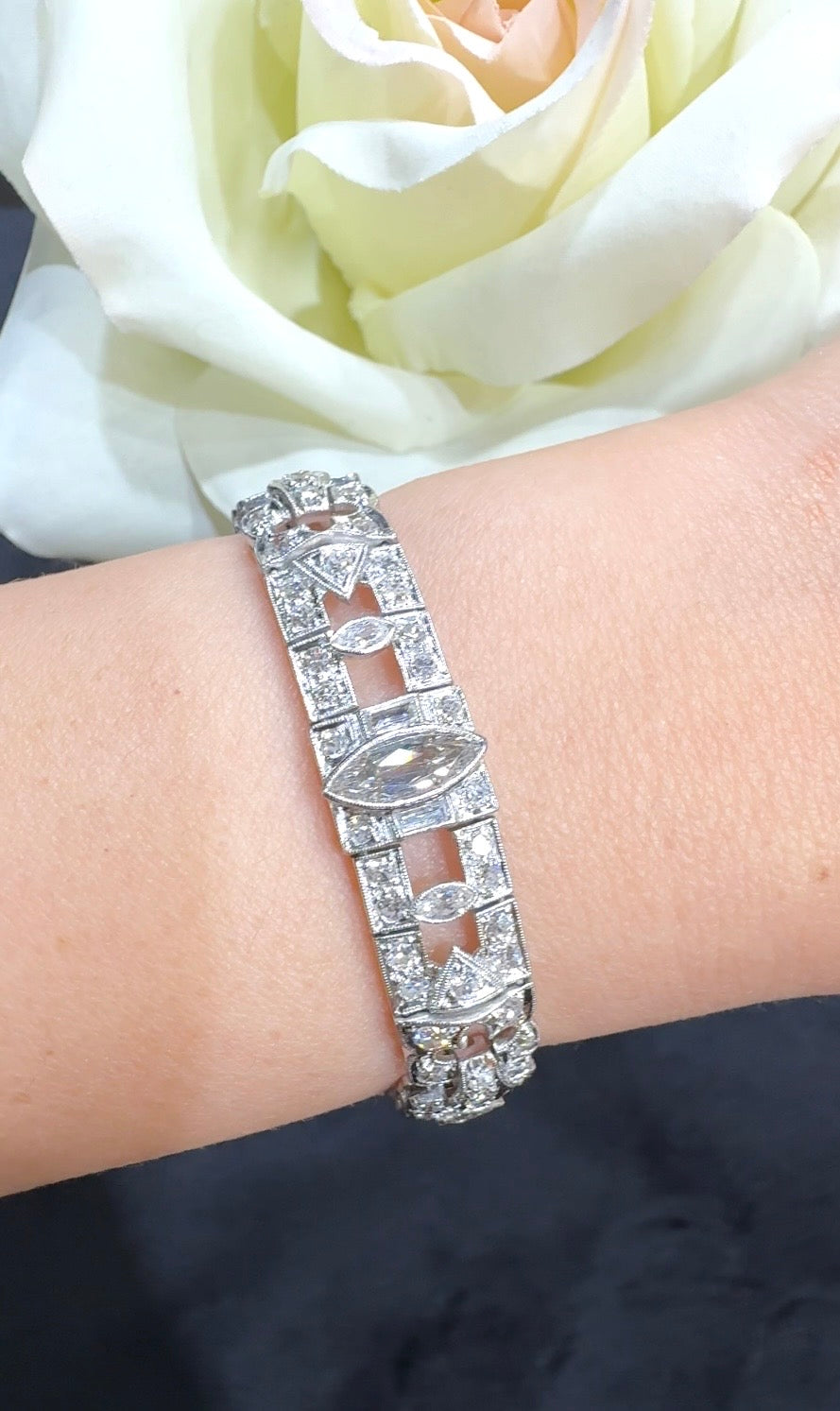 Vintage Marquise Diamond Bracelet in Platinum