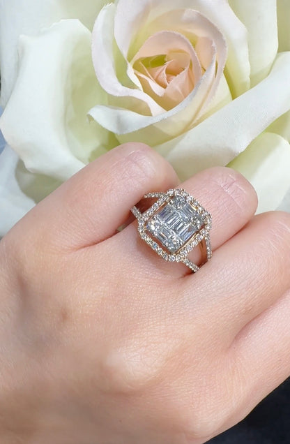 Rose gold Diamond Baguette & Round Cluster Ring