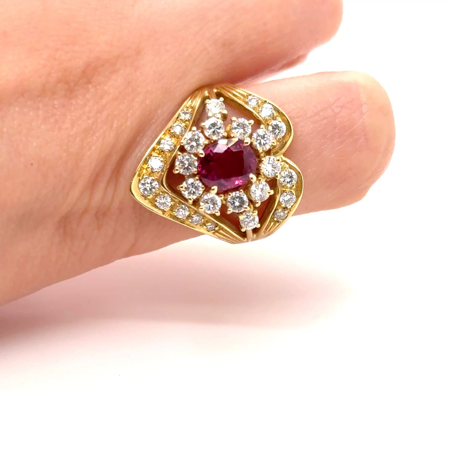 Cushion Ruby & diamond Cluster Ring