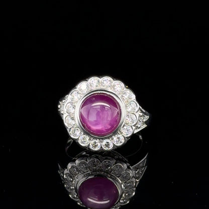 5.71 Ct Burma Cabochon Star Ruby & diamonds ring