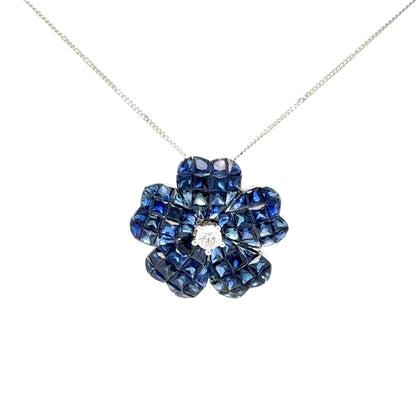 18k gold Invisible set Sapphire flower pendant necklace
