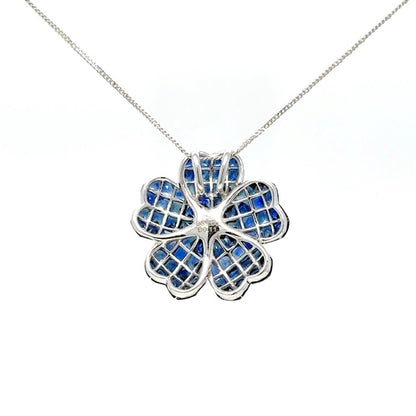 18k gold Invisible set Sapphire flower pendant necklace