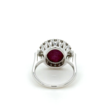 Natural Star Ruby Ring 8.64ct In 18K White Gold