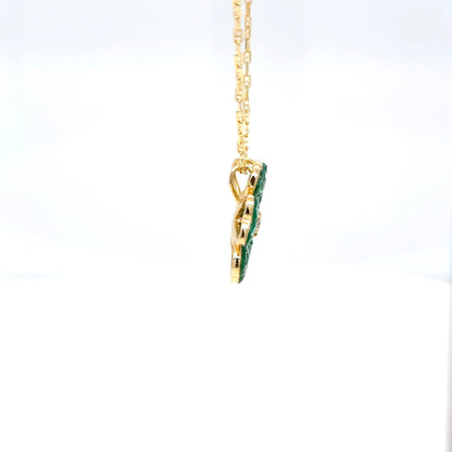 18k gold Invisible set Emerald & diamond flower pendant necklace