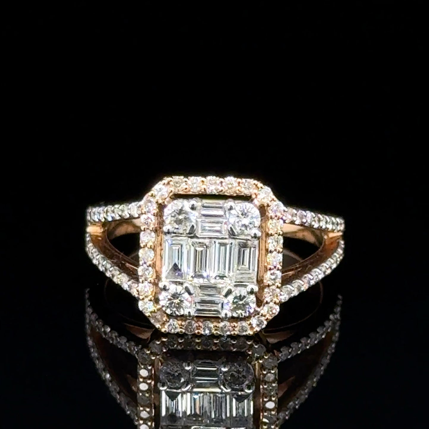 18K Rose Gold Diamond Baguette Ring