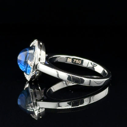18K Gold Ceylon Cabochon Sapphire & Diamond Ring