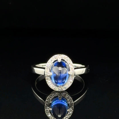 18K Gold Ceylon Cabochon Sapphire & Diamond Ring