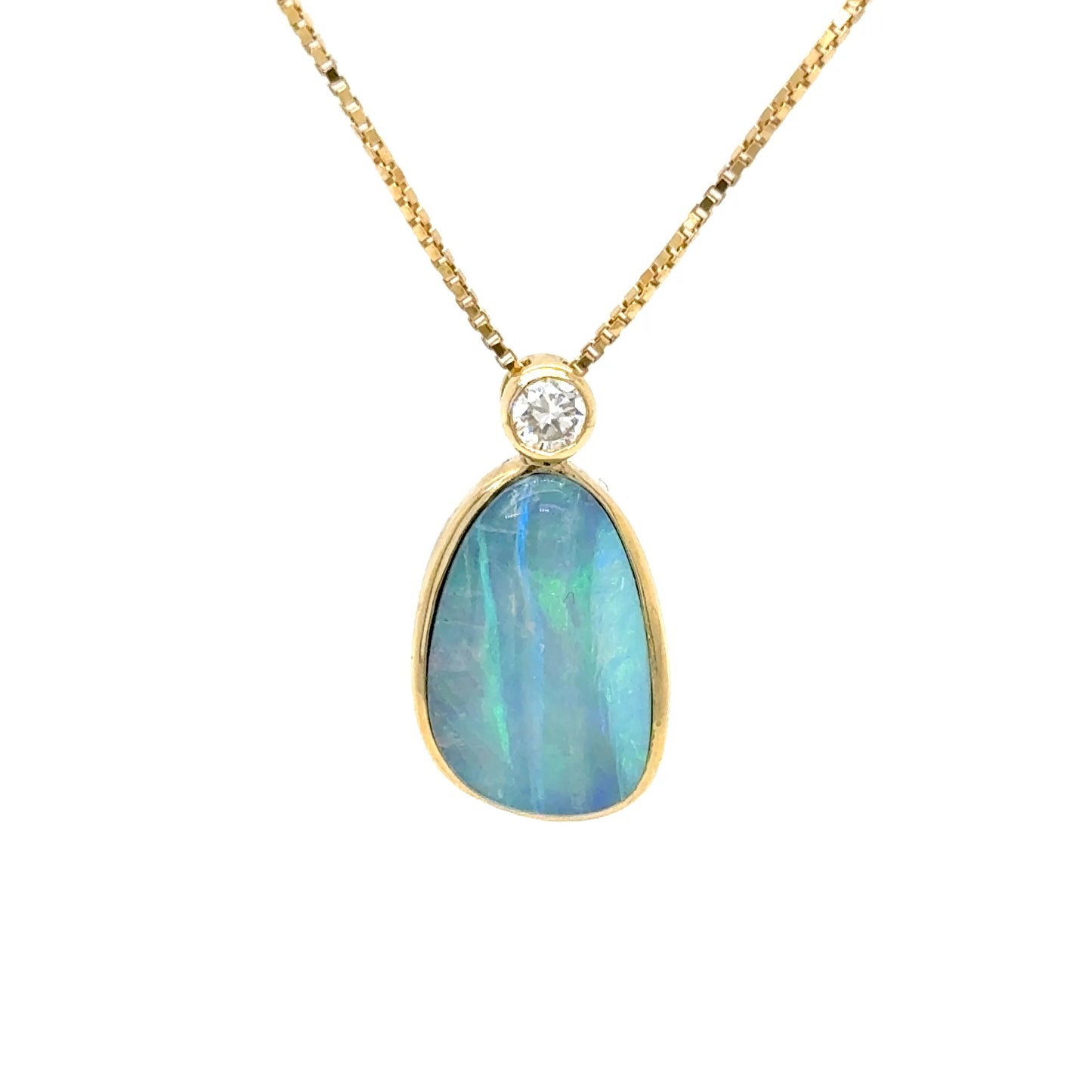 Australian Blue Opal & Diamond Pendant in 18K Yellow Gold