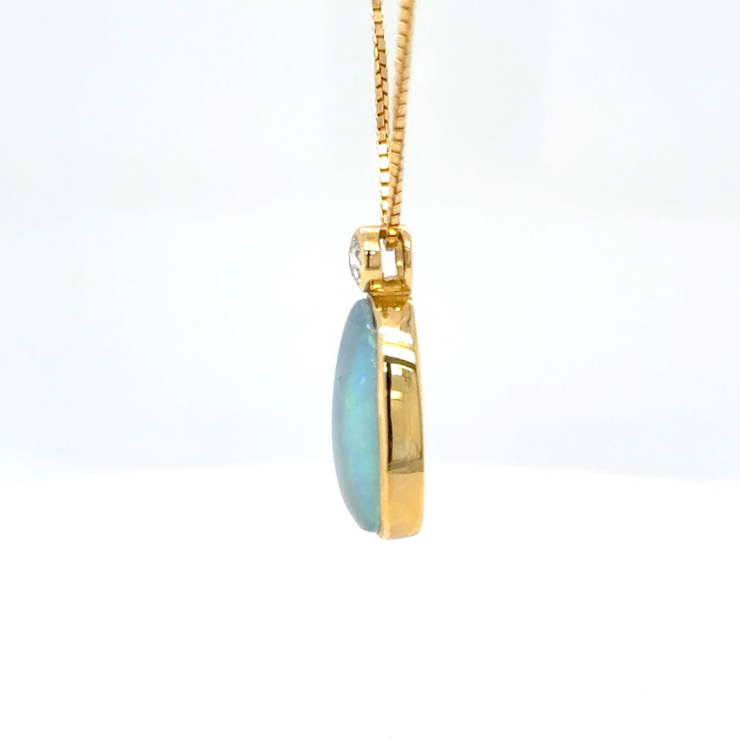 Australian Blue Opal & Diamond Pendant in 18K Yellow Gold