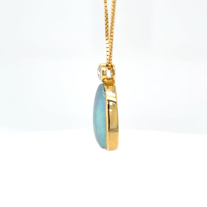 Australian Blue Opal & Diamond Pendant in 18K Yellow Gold