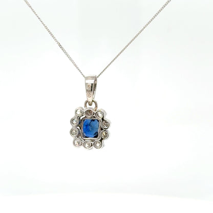 18K Gold Sapphire & Diamond Pendant Necklace