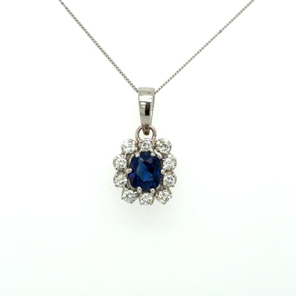18K Gold Sapphire & Diamond Pendant Necklace