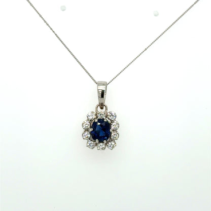 18K Gold Sapphire & Diamond Pendant Necklace