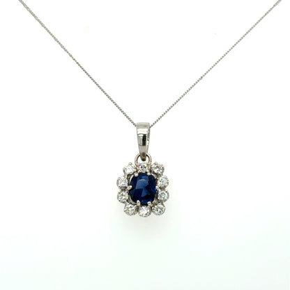 18K Gold Sapphire & Diamond Pendant Necklace