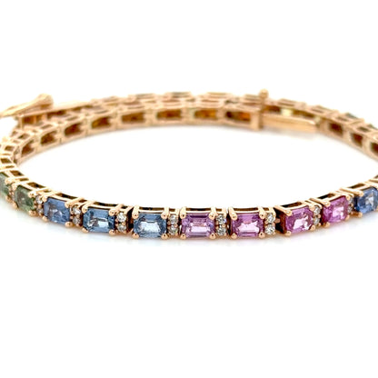 Rainbow Sapphire & Diamond Tennis Bracelet in 18K Yellow Gold
